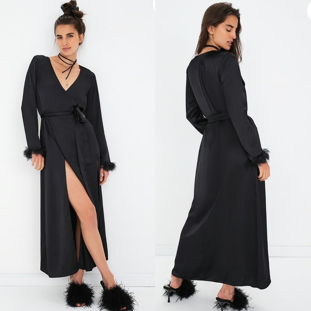 New!For Love And Lemons Floral Trim Robe‎